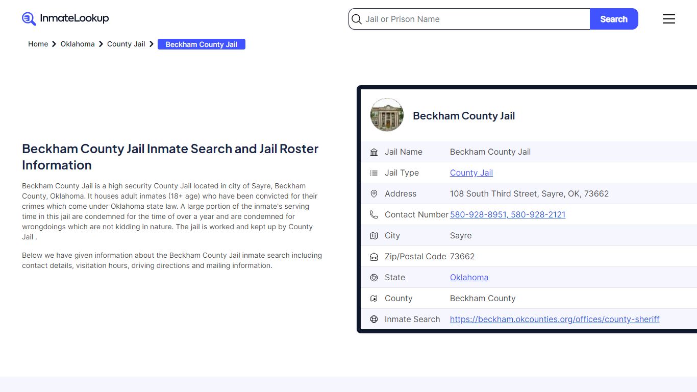 Beckham County Jail Inmate Search - Sayre Oklahoma - Inmate Lookup